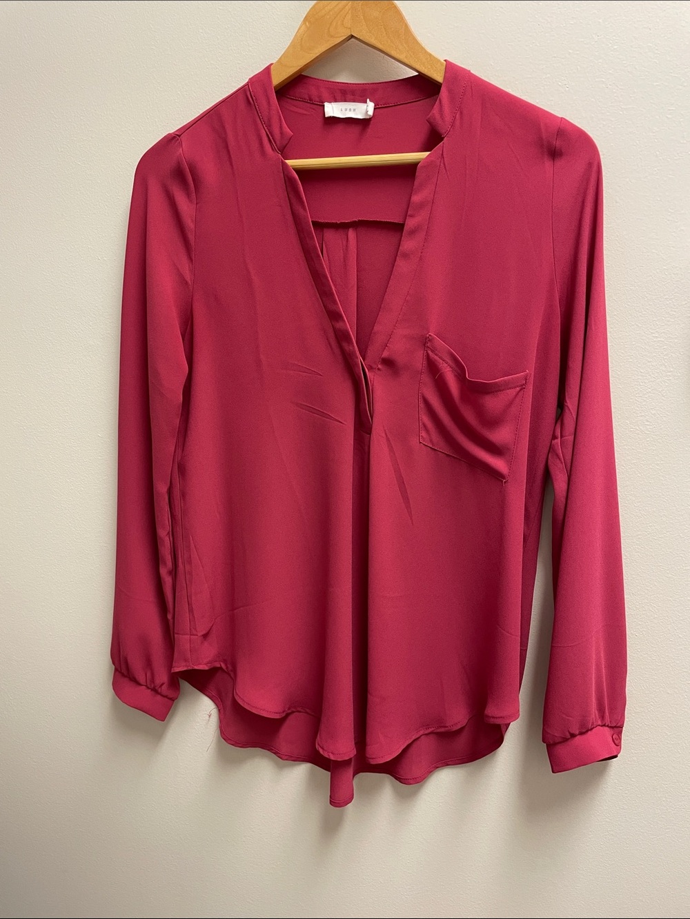 Lush Deep Raspberry V-Neck Long-Sleeve Blouse